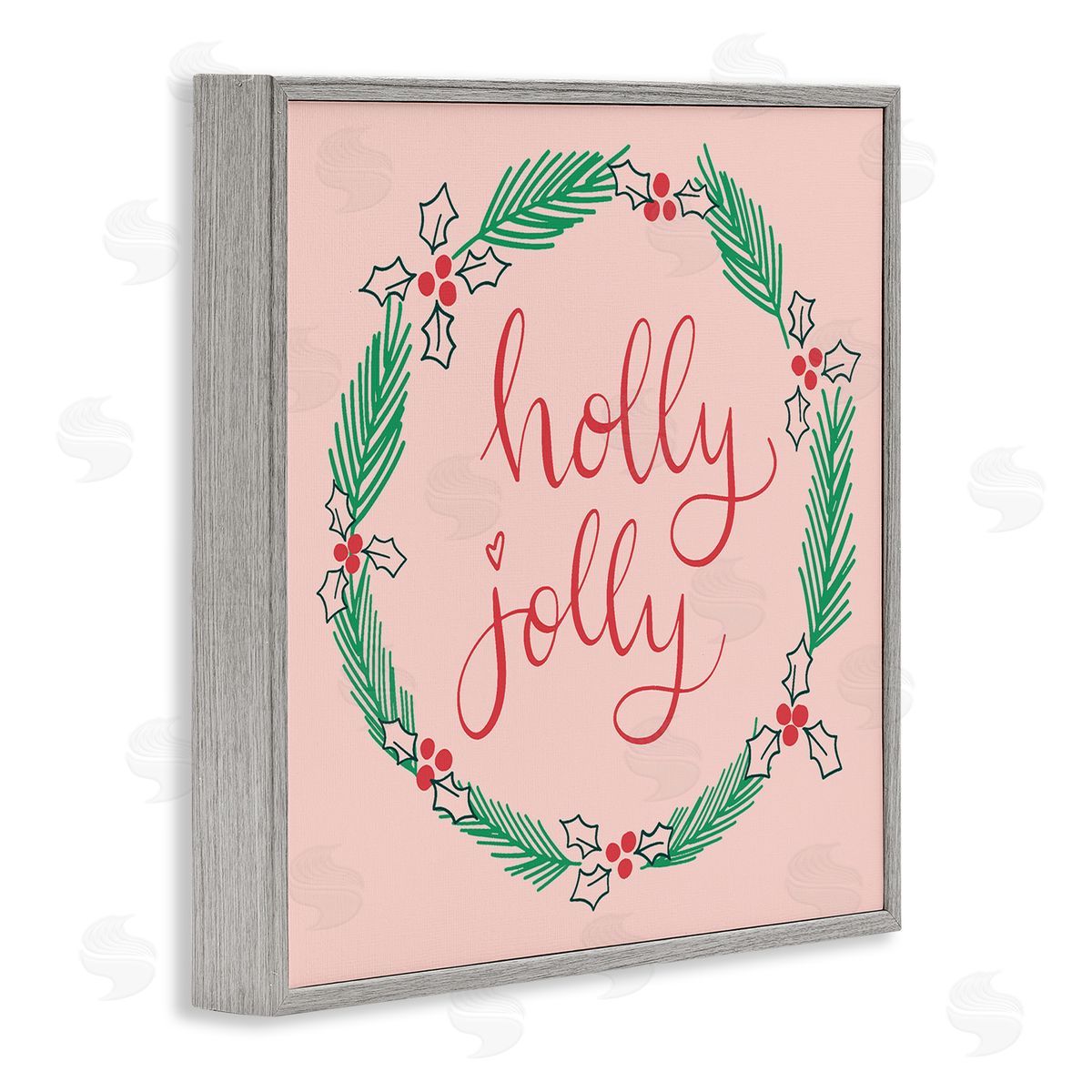 Minimal Holly Jolly Wreath Grey Frame Print Wall Art, Home Decor by Sazerelli Designs