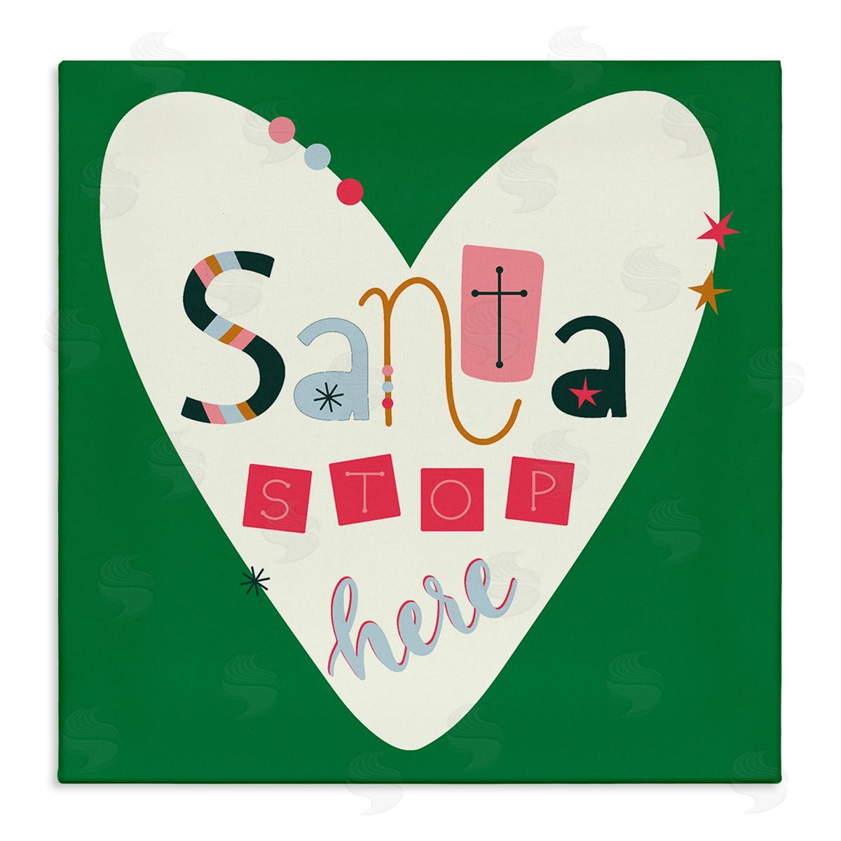 Santa Stop Here Heart Canvas Wall Art, Home Decor by Sazerelli Designs