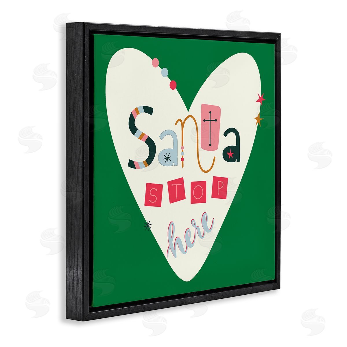 Santa Stop Here Heart Black Floating Frame Canvas Wall Art, Home Decor by Sazerelli Designs