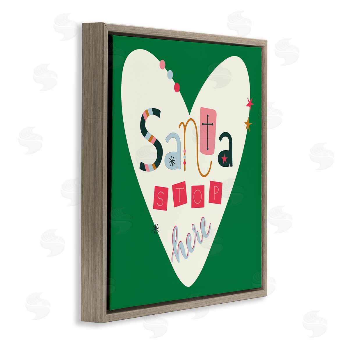 Santa Stop Here Heart Brown Floating Frame Canvas Wall Art, Home Decor by Sazerelli Designs