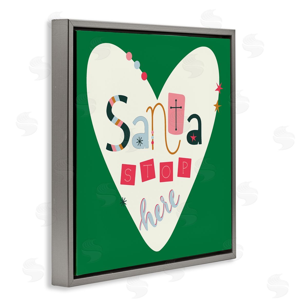 Santa Stop Here Heart Grey Floating Frame Canvas Wall Art, Home Decor by Sazerelli Designs