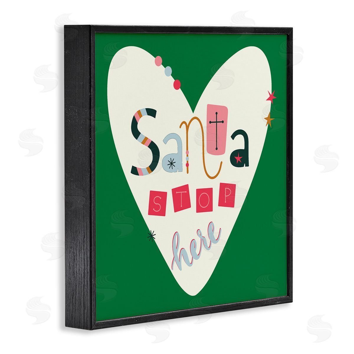 Santa Stop Here Heart Black Frame Print Wall Art, Home Decor by Sazerelli Designs