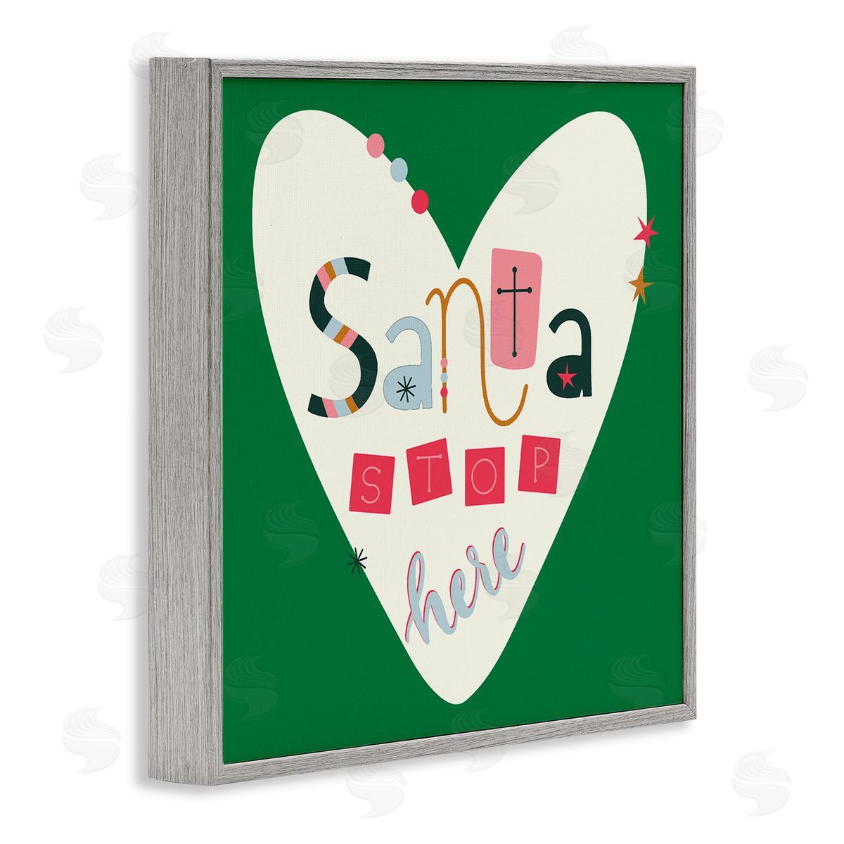 Santa Stop Here Heart Grey Frame Print Wall Art, Home Decor by Sazerelli Designs