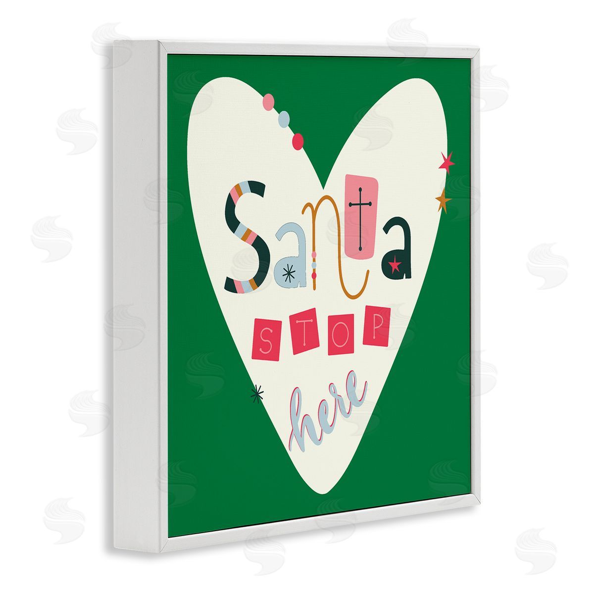 Santa Stop Here Heart White Frame Print Wall Art, Home Decor by Sazerelli Designs