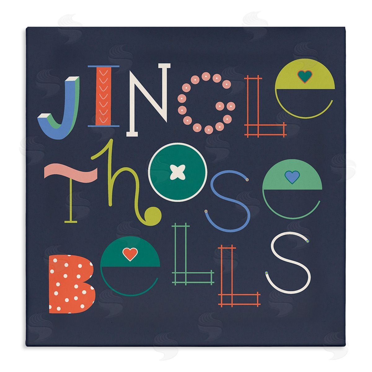 Eclectic Jingle Bells Phrase Canvas Wall Art, Home Decor by Sazerelli Designs