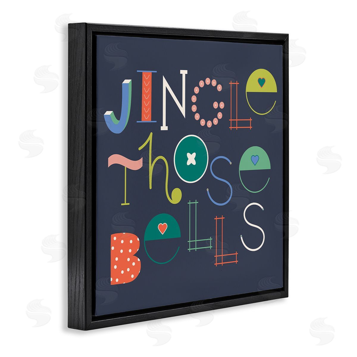 Eclectic Jingle Bells Phrase Black Floating Frame Canvas Wall Art, Home Decor by Sazerelli Designs