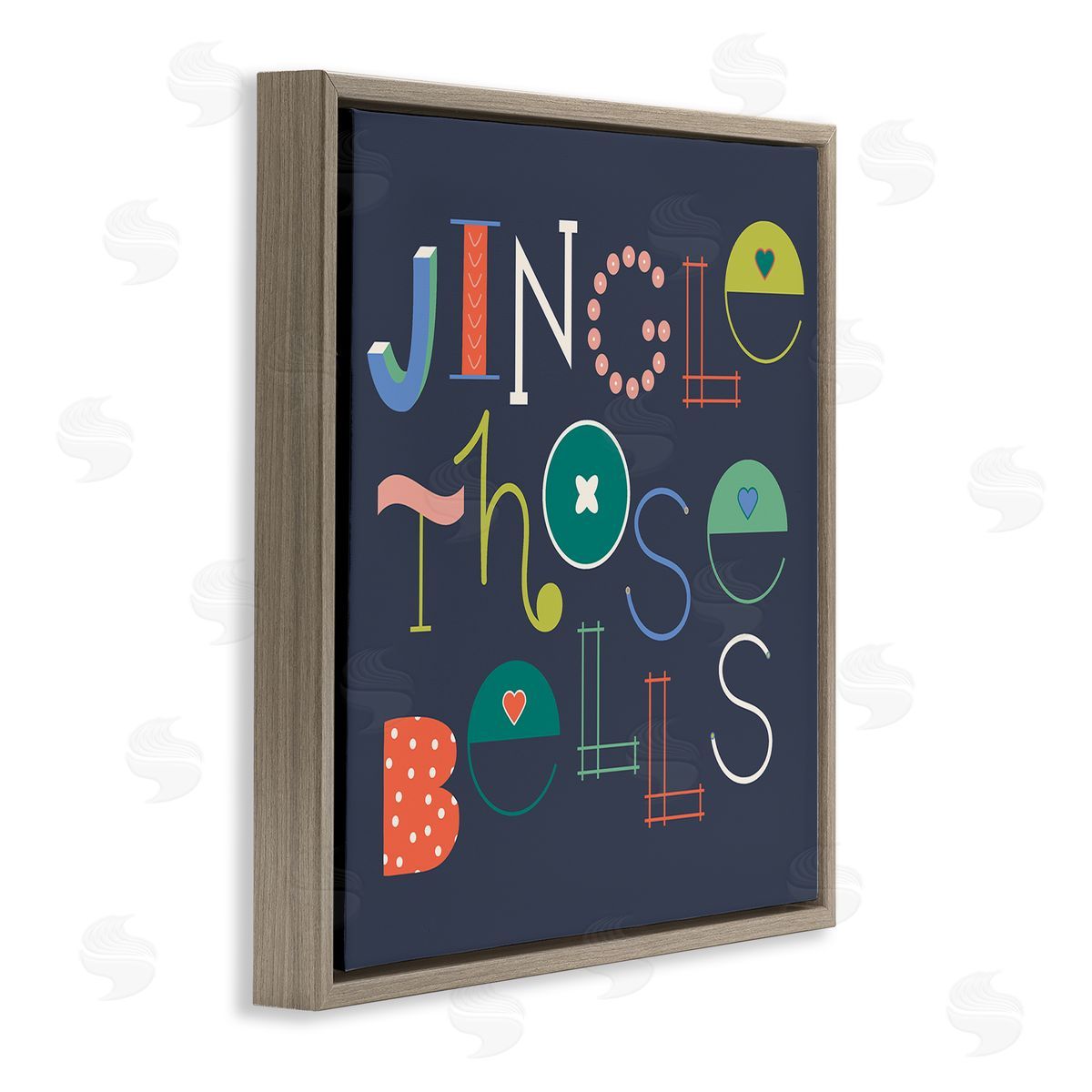 Eclectic Jingle Bells Phrase Brown Floating Frame Canvas Wall Art, Home Decor by Sazerelli Designs