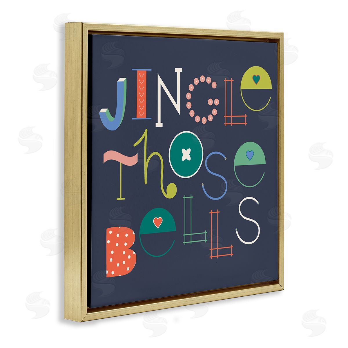 Eclectic Jingle Bells Phrase Gold Floating Frame Canvas Wall Art, Home Decor by Sazerelli Designs