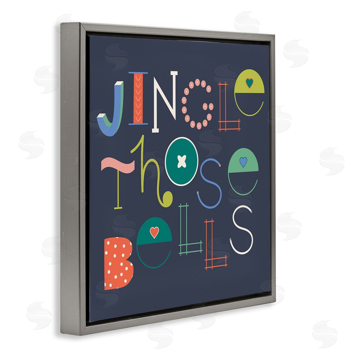 Eclectic Jingle Bells Phrase Grey Floating Frame Canvas Wall Art, Home Decor by Sazerelli Designs