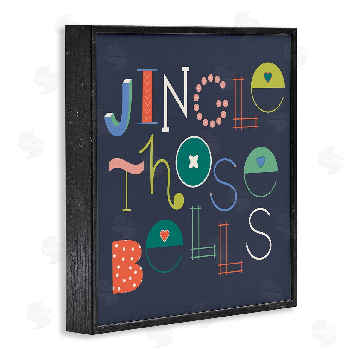 Eclectic Jingle Bells Phrase Black Frame Print Wall Art, Home Decor by Sazerelli Designs