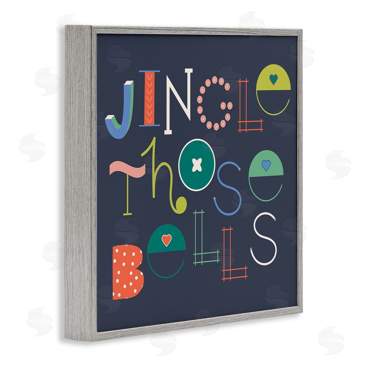 Eclectic Jingle Bells Phrase Grey Frame Print Wall Art, Home Decor by Sazerelli Designs