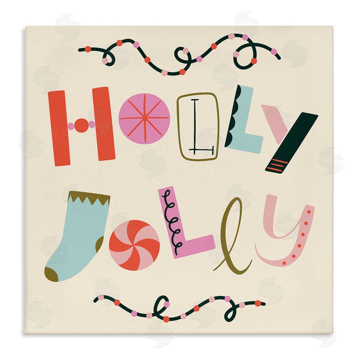 Holly Jolly Eclectic Holiday Canvas Wall Art, Home Decor by Sazerelli Designs
