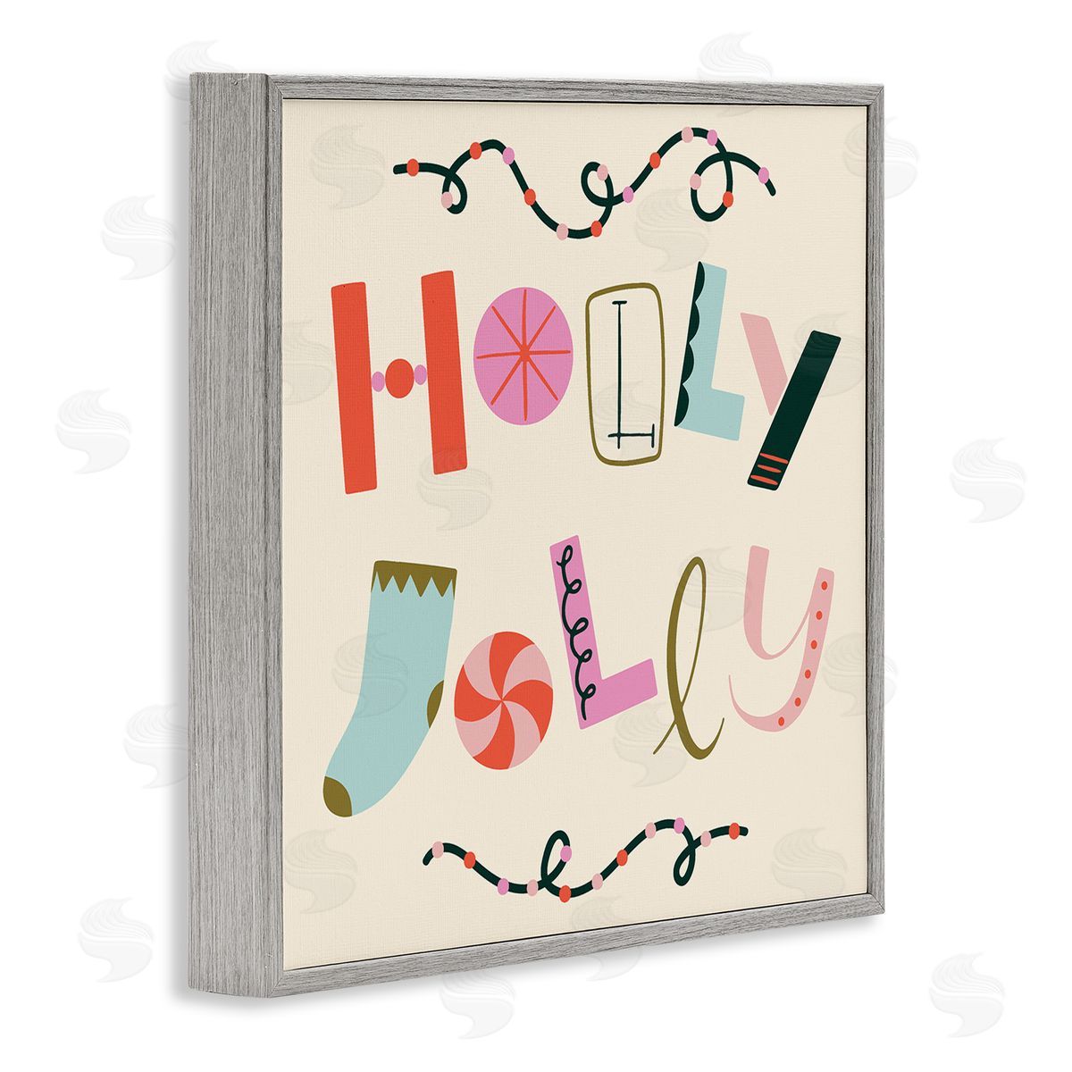 Holly Jolly Eclectic Holiday Grey Frame Print Wall Art, Home Decor by Sazerelli Designs