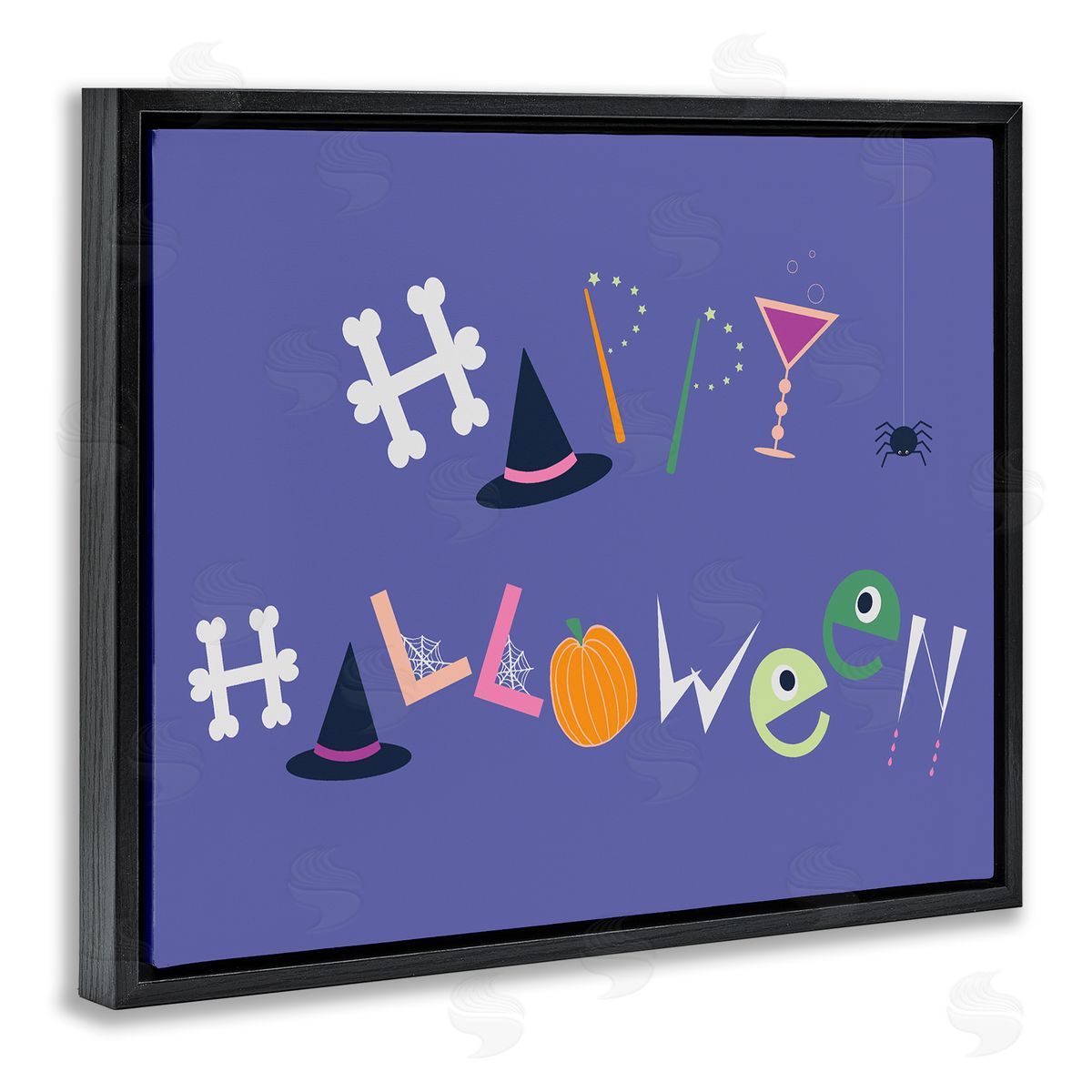 Eclectic Happy Halloween Black Floating Frame Canvas Wall Art, Home Decor by Sazerelli Designs