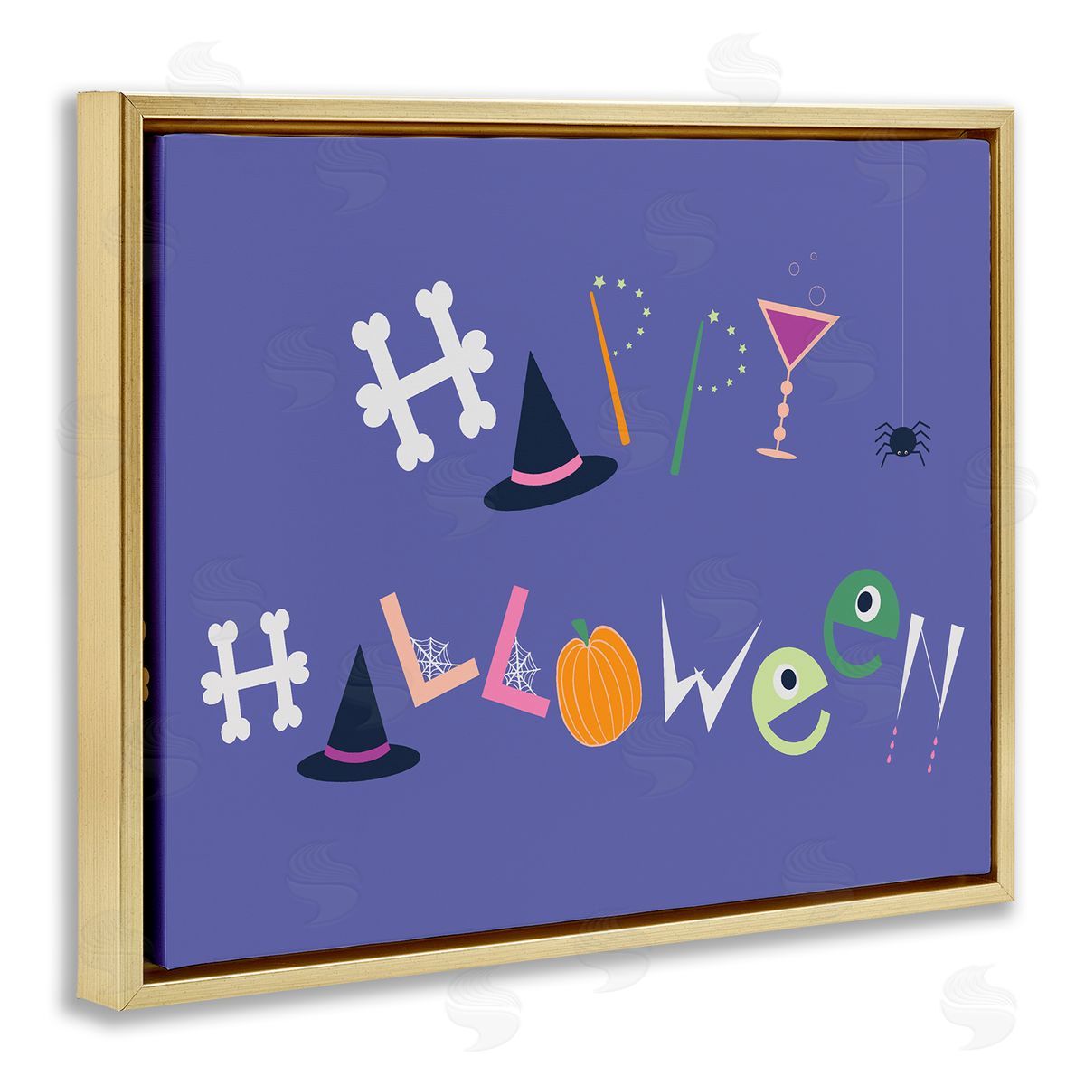 Eclectic Happy Halloween Gold Floating Frame Canvas Wall Art, Home Decor by Sazerelli Designs