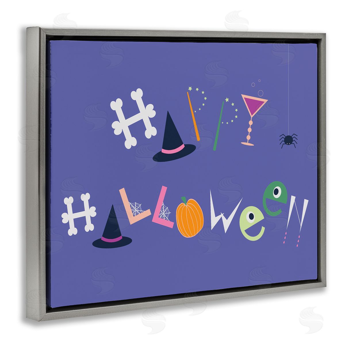 Eclectic Happy Halloween Grey Floating Frame Canvas Wall Art, Home Decor by Sazerelli Designs