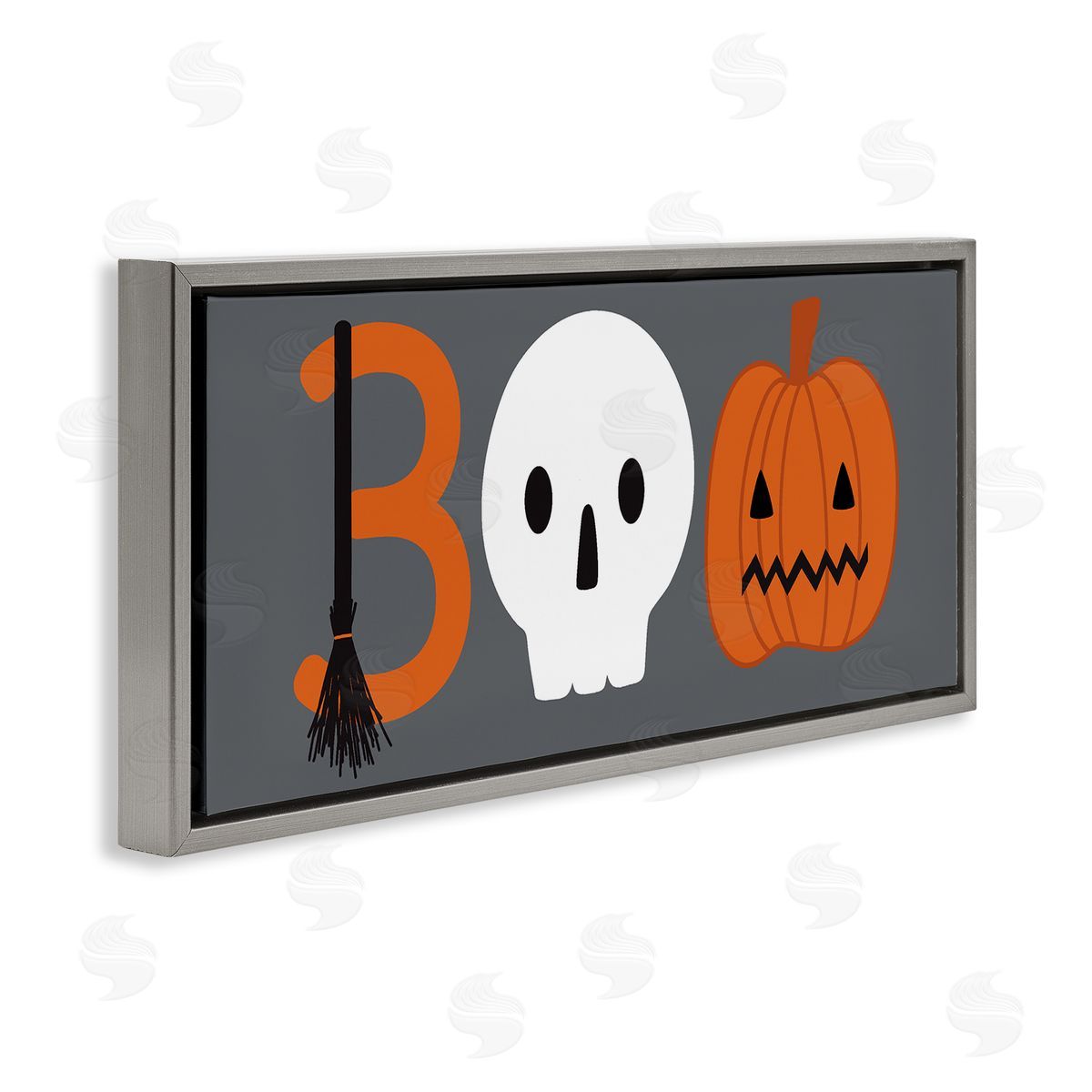 Boo Halloween Fun Typography Grey Floating Frame Canvas Wall Art, Home Decor by Sazerelli Designs