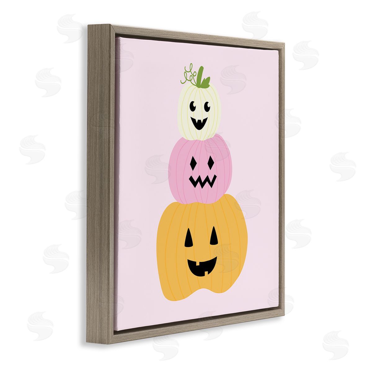 Pastel Happy Jack-o-Lanterns Brown Floating Frame Canvas Wall Art, Home Decor by Sazerelli Designs
