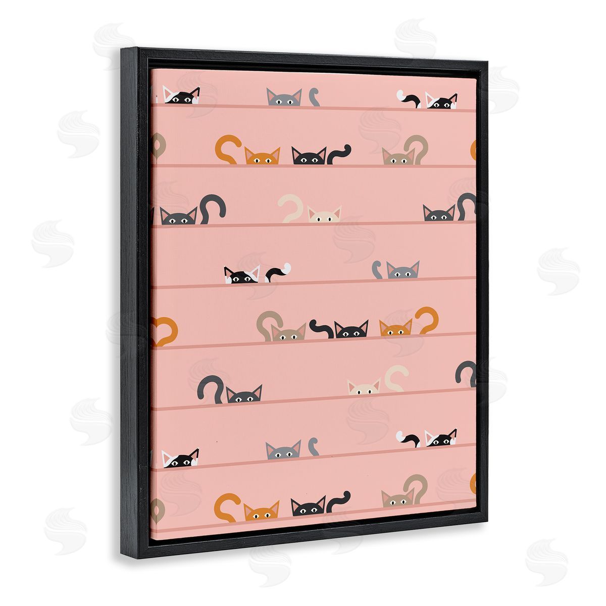 Peeking Cats on Pink Black Floating Frame Canvas Wall Art, Home Decor by Sazerelli Designs