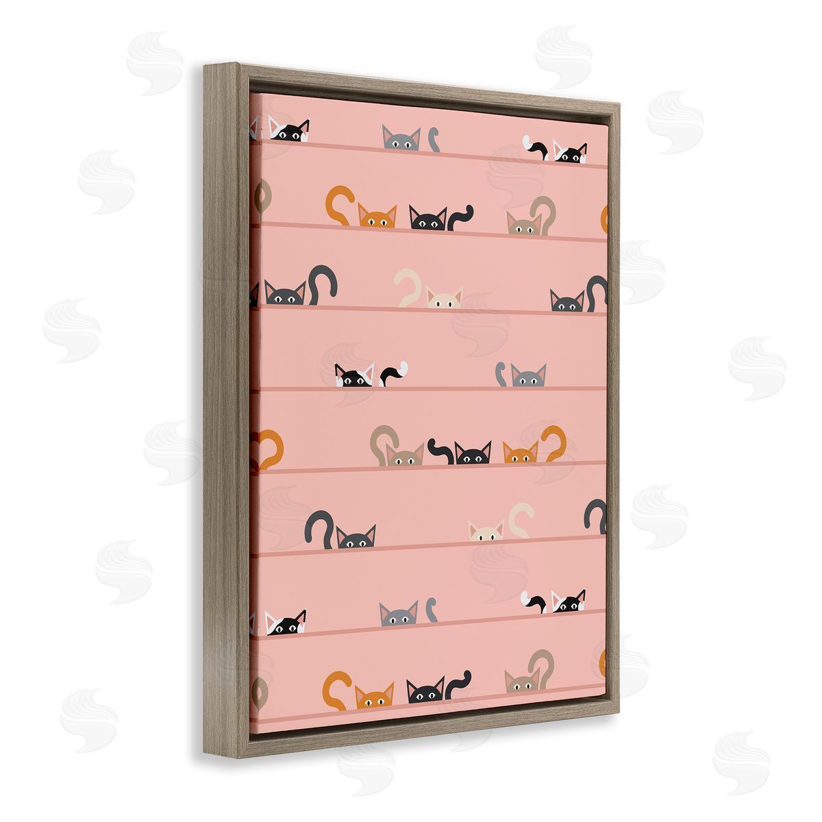 Peeking Cats on Pink Brown Floating Frame Canvas Wall Art, Home Decor by Sazerelli Designs