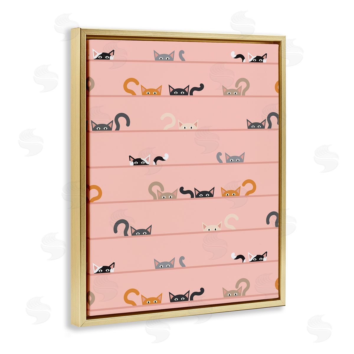 Peeking Cats on Pink Gold Floating Frame Canvas Wall Art, Home Decor by Sazerelli Designs