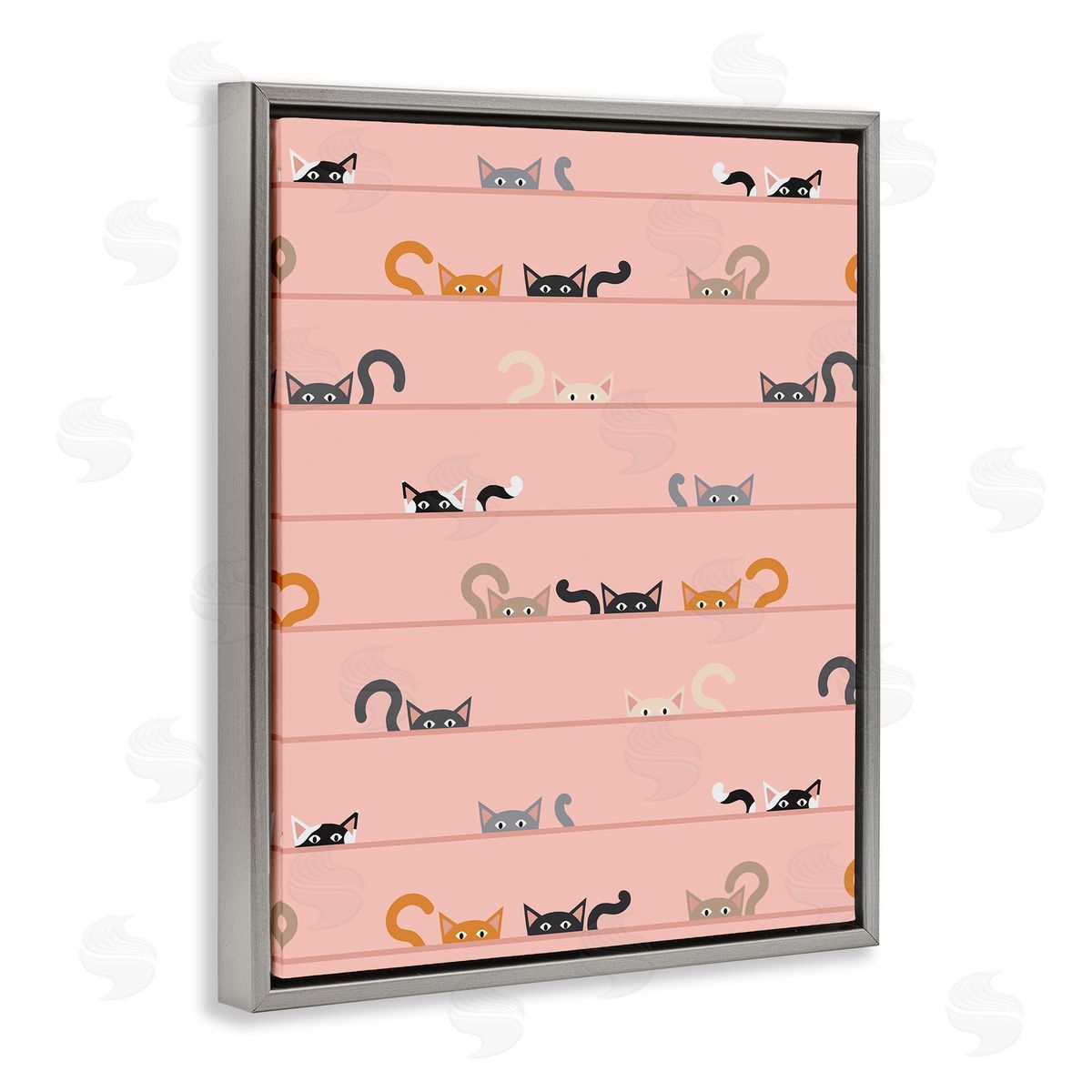Peeking Cats on Pink Grey Floating Frame Canvas Wall Art, Home Decor by Sazerelli Designs