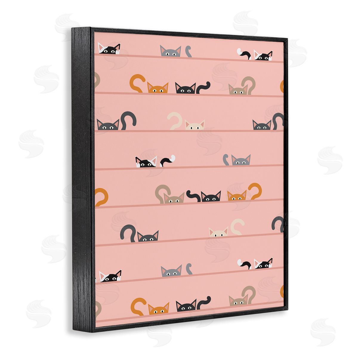 Peeking Cats on Pink Black Frame Print Wall Art, Home Decor by Sazerelli Designs