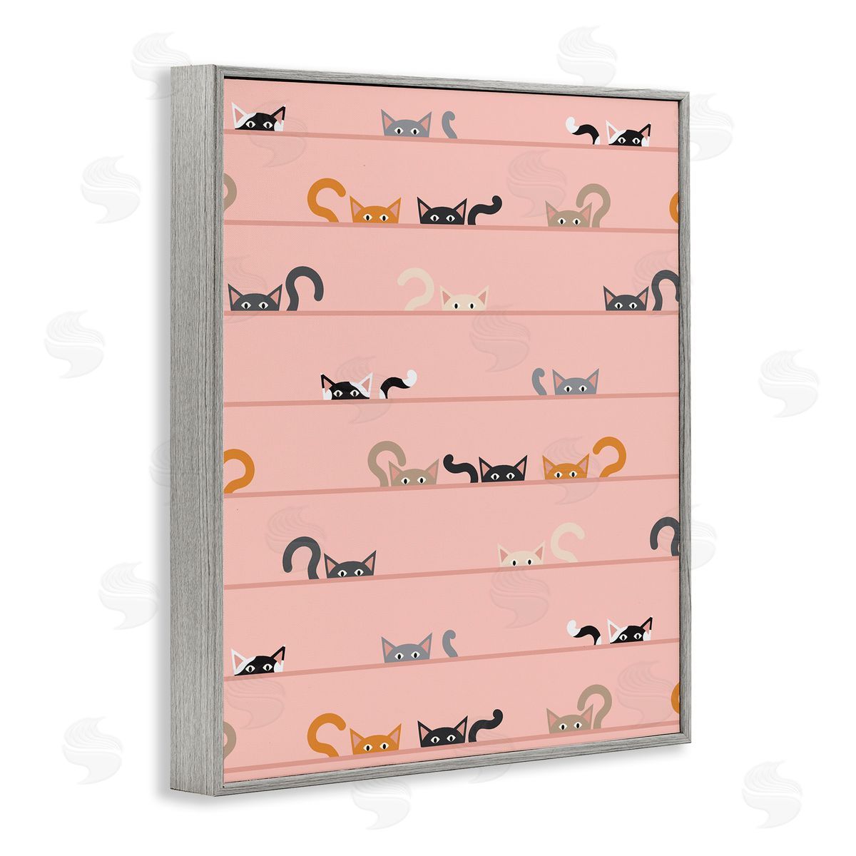 Peeking Cats on Pink Grey Frame Print Wall Art, Home Decor by Sazerelli Designs