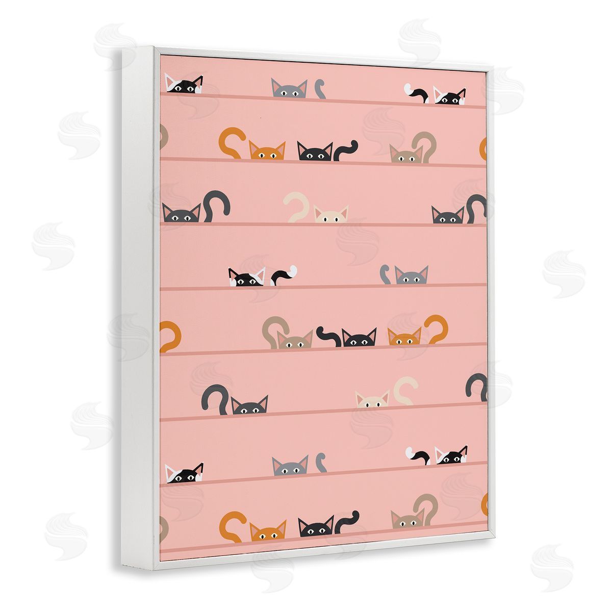 Peeking Cats on Pink White Frame Print Wall Art, Home Decor by Sazerelli Designs