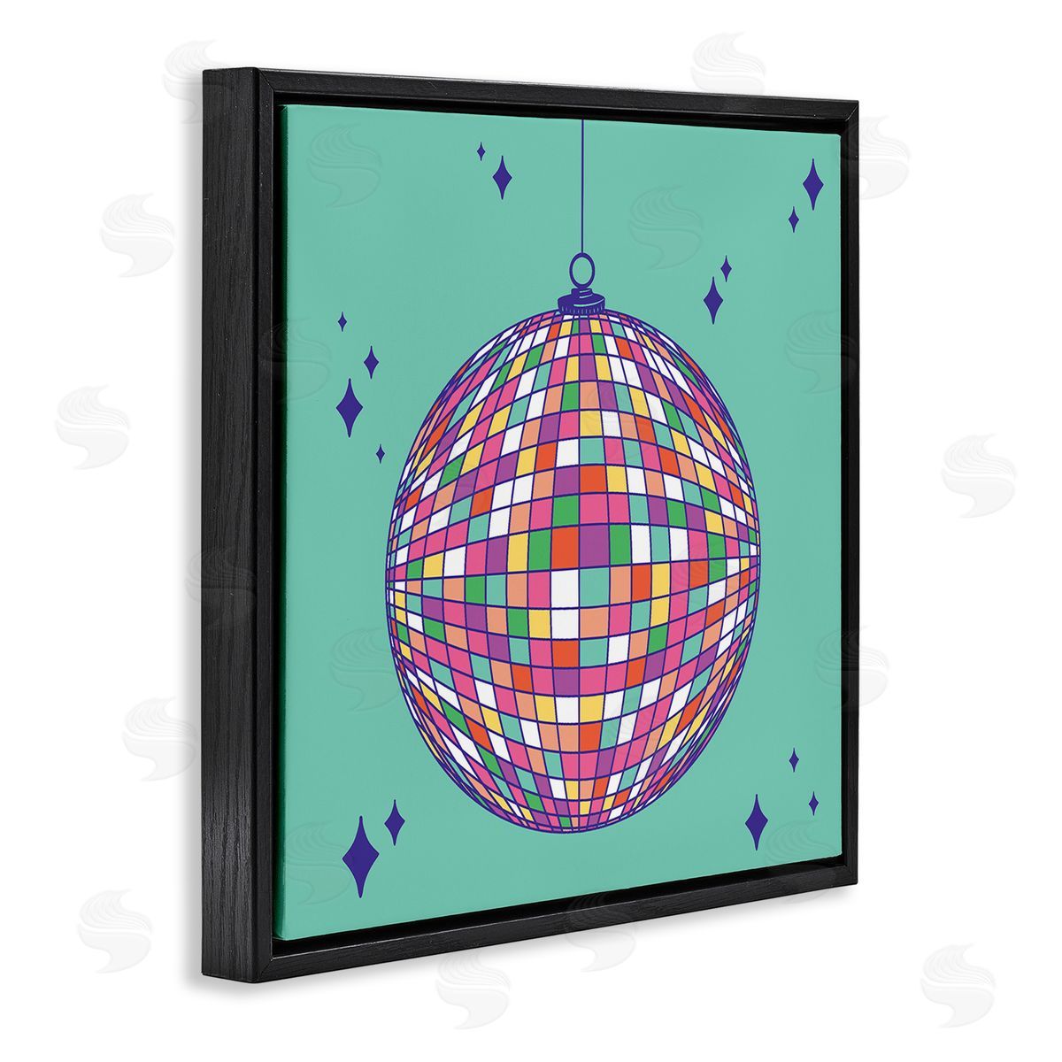 Geometric Modern Disco Ball Black Floating Frame Canvas Wall Art, Home Decor by Sazerelli Designs