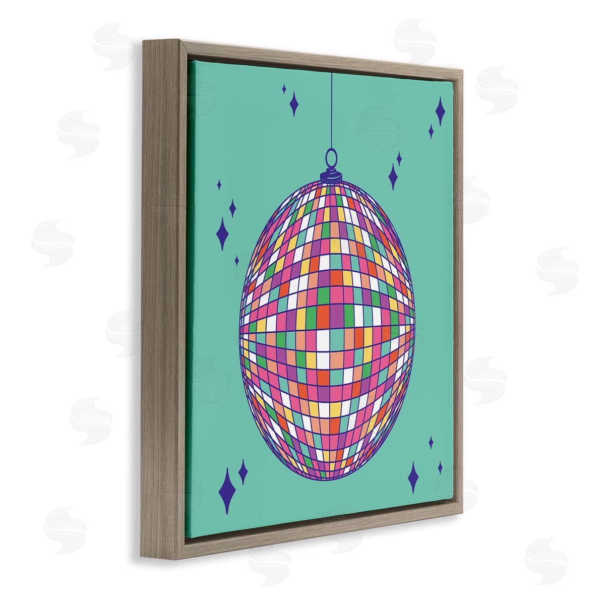 Geometric Modern Disco Ball Brown Floating Frame Canvas Wall Art, Home Decor by Sazerelli Designs
