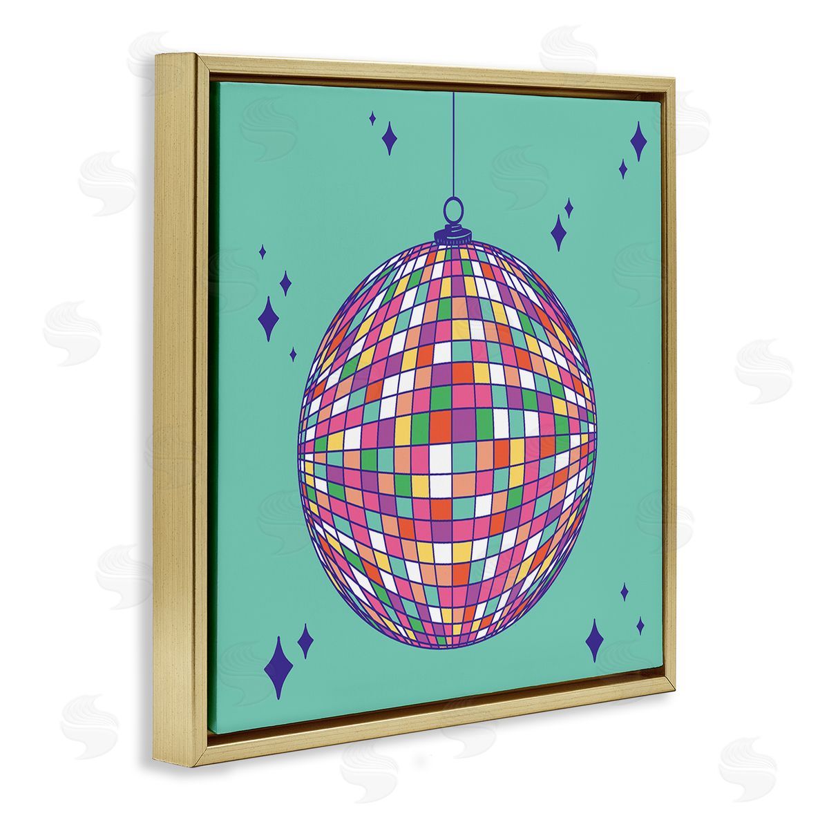 Geometric Modern Disco Ball Gold Floating Frame Canvas Wall Art, Home Decor by Sazerelli Designs