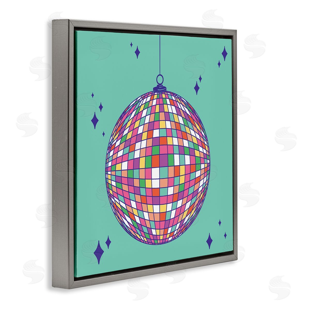 Geometric Modern Disco Ball Grey Floating Frame Canvas Wall Art, Home Decor by Sazerelli Designs