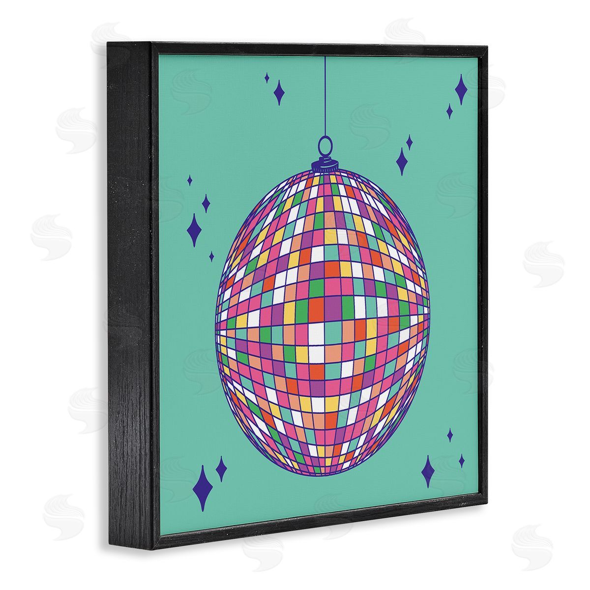 Geometric Modern Disco Ball Black Frame Print Wall Art, Home Decor by Sazerelli Designs