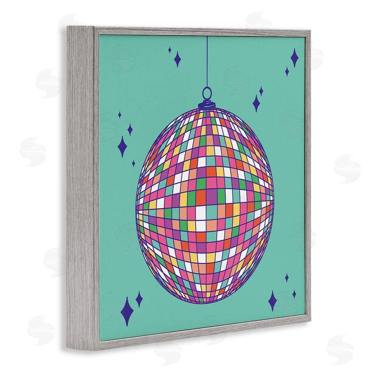 Geometric Modern Disco Ball Grey Frame Print Wall Art, Home Decor by Sazerelli Designs