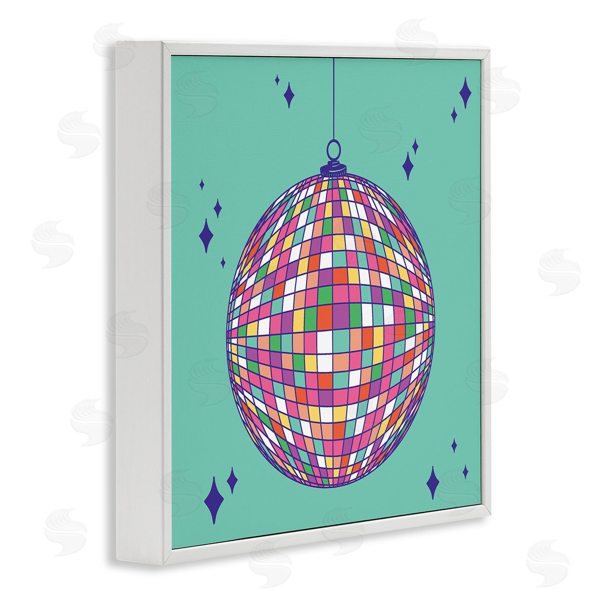 Geometric Modern Disco Ball White Frame Print Wall Art, Home Decor by Sazerelli Designs