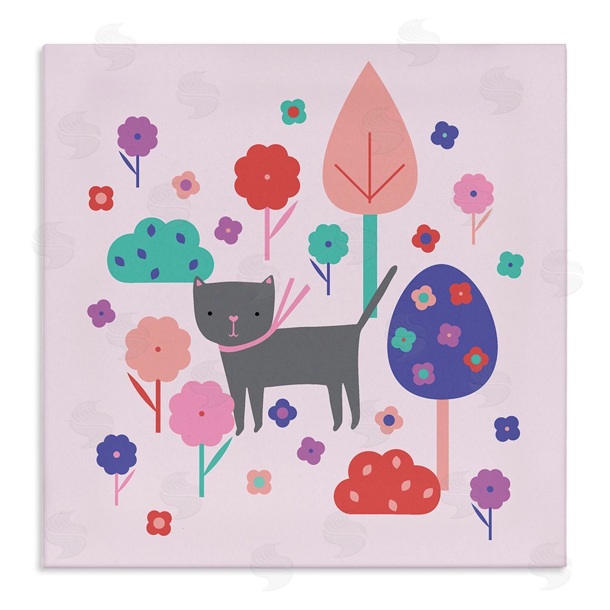 Pastel Whimsical Cat & Trees Canvas Wall Art, Home Decor by Sazerelli Designs