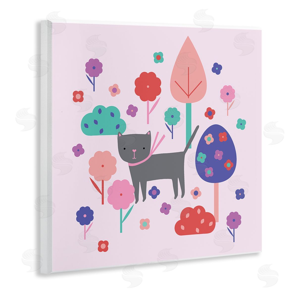 Pastel Whimsical Cat & Trees Wood Plaque Wall Art, Home Decor by Sazerelli Designs