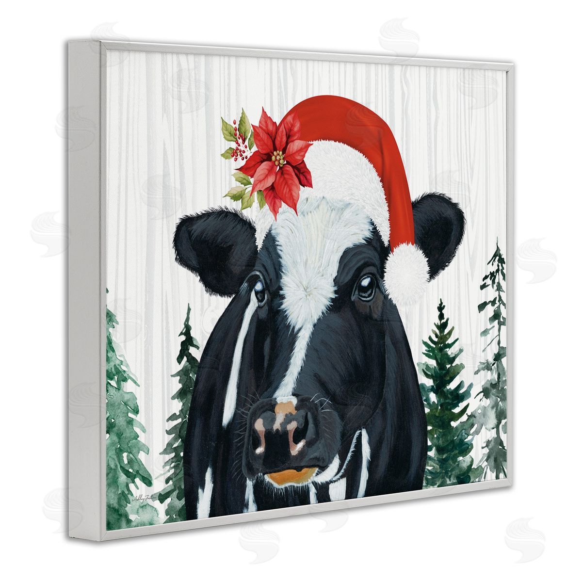 Christmas Hat Cow Portrait White Frame Print Wall Art, Home Decor by Ashley Justice