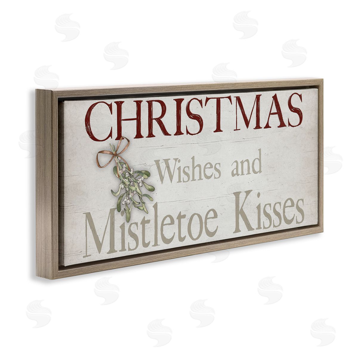 Christmas Wishes & Mistletoe Kisses Brown Floating Frame Canvas Wall Art, Home Decor by Susie Boyer