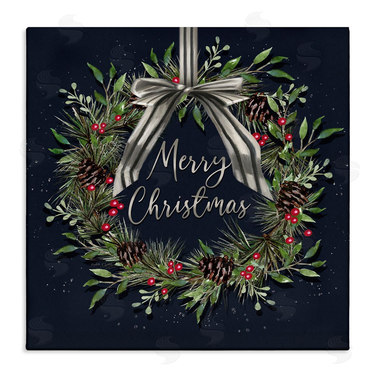 Hanging Christmas Wreath with Bow Canvas Wall Art, Home Decor by Elizabeth Tyndall