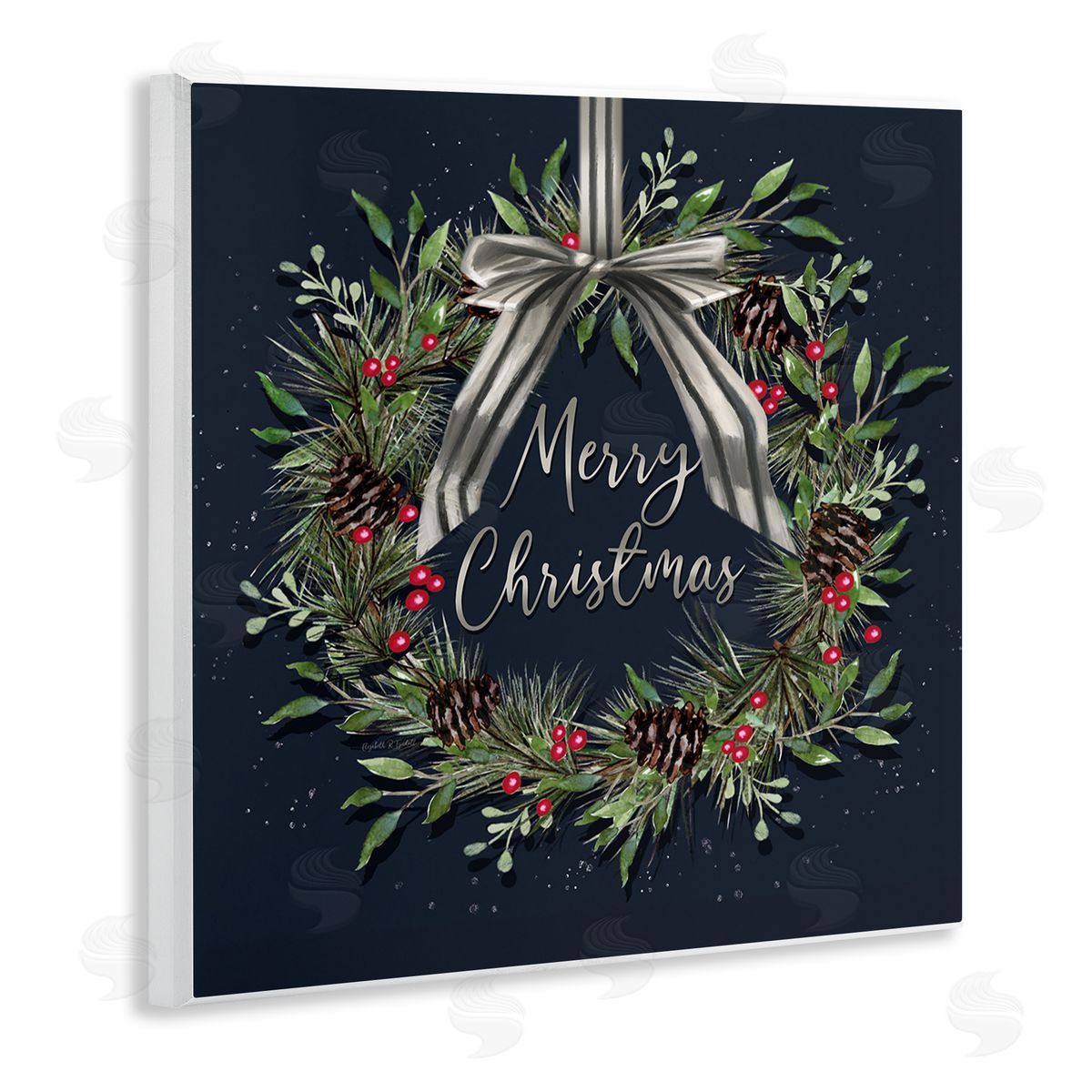 Hanging Christmas Wreath with Bow Wood Plaque Wall Art, Home Decor by Elizabeth Tyndall