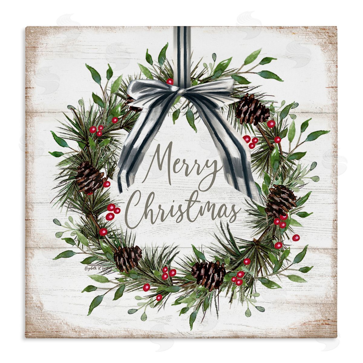 Rustic Christmas Pinecone Wreath Canvas Wall Art, Home Decor by Elizabeth Tyndall