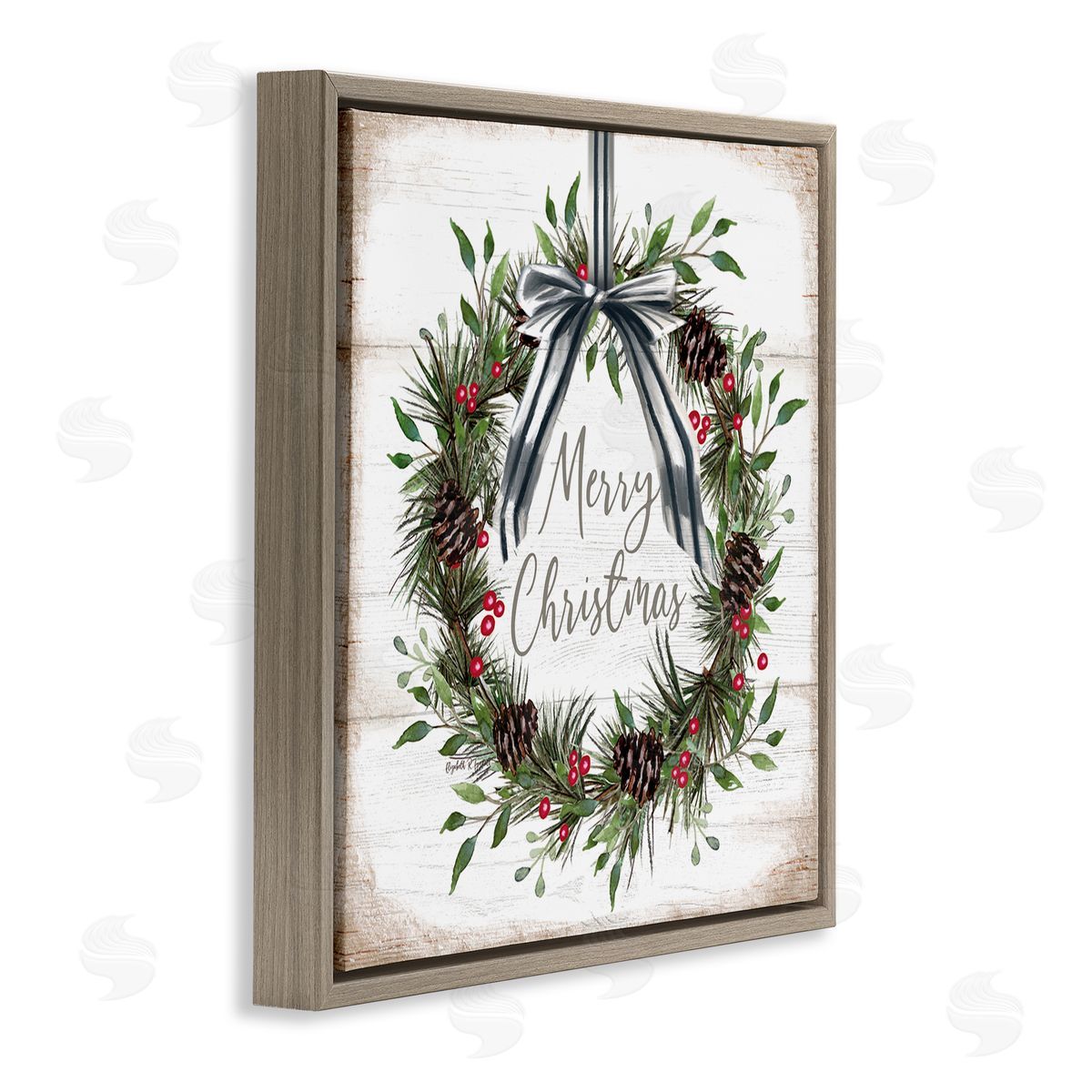 Rustic Christmas Pinecone Wreath Brown Floating Frame Canvas Wall Art, Home Decor by Elizabeth Tyndall