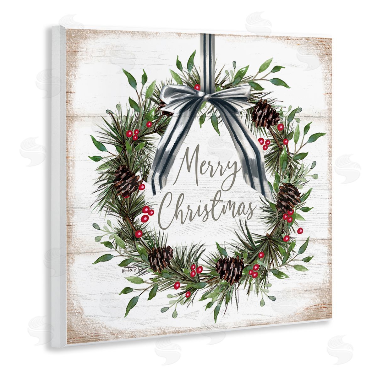 Rustic Christmas Pinecone Wreath Wood Plaque Wall Art, Home Decor by Elizabeth Tyndall