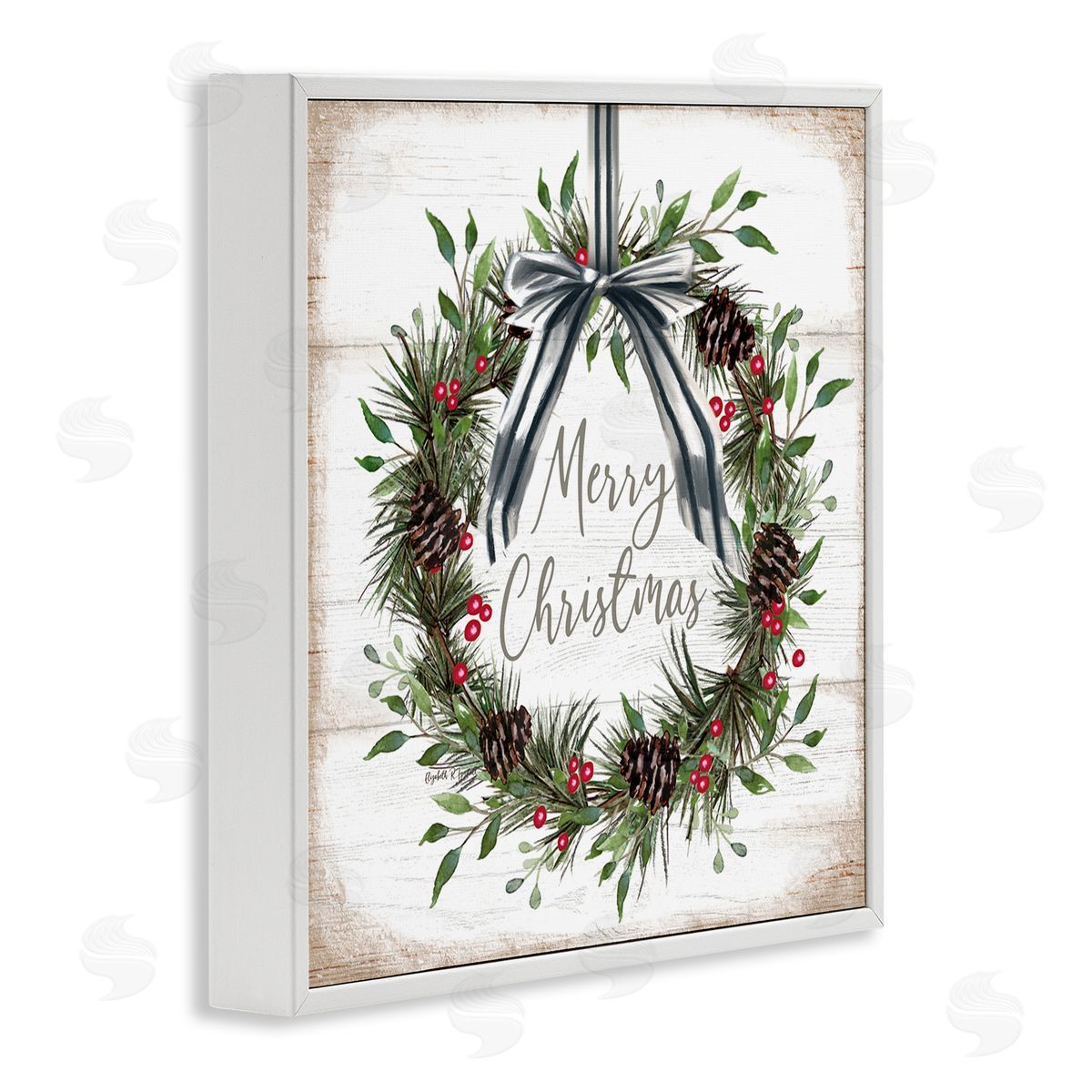 Rustic Christmas Pinecone Wreath White Frame Print Wall Art, Home Decor by Elizabeth Tyndall