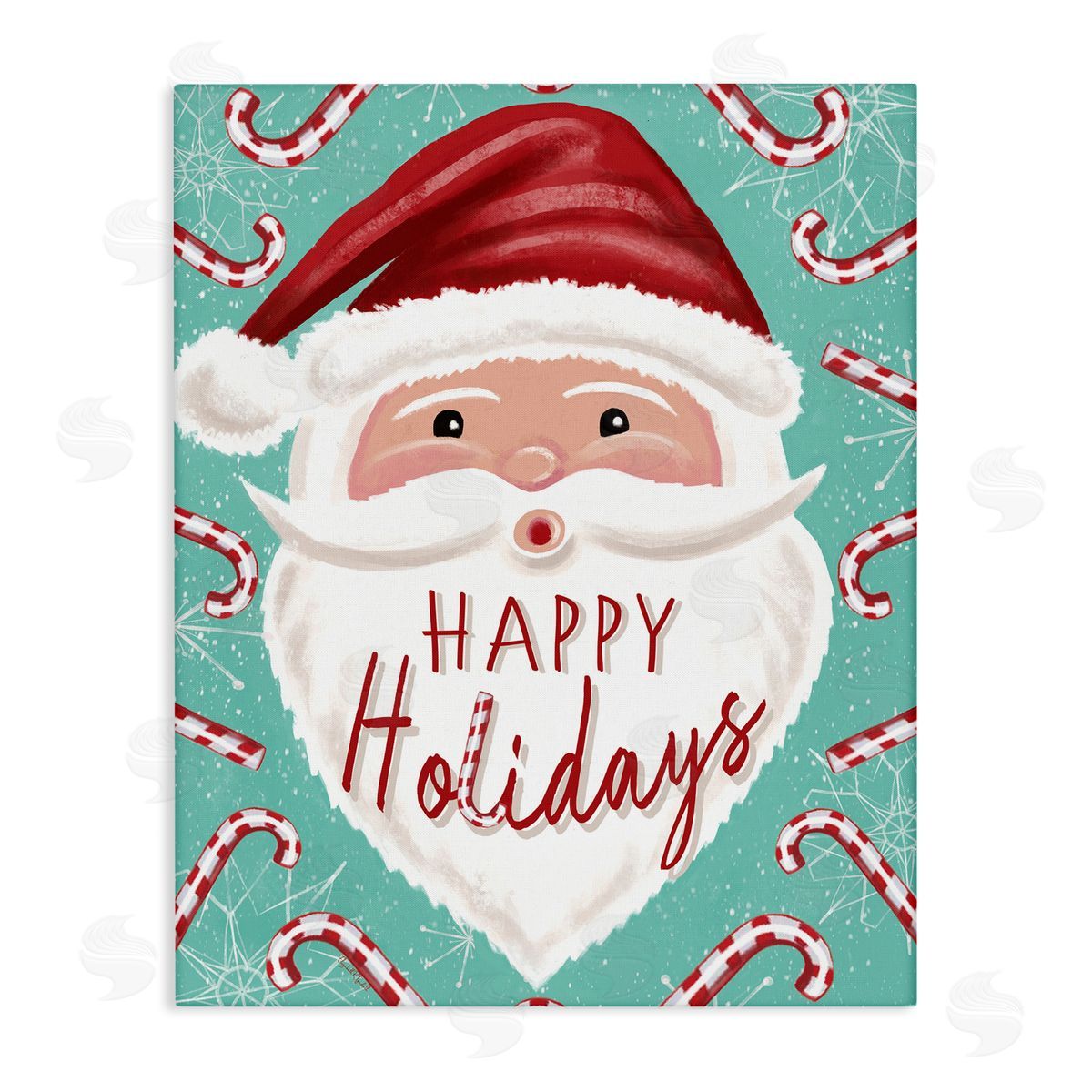 Jolly Santa & Candy Canes Canvas Wall Art, Home Decor by Elizabeth Tyndall