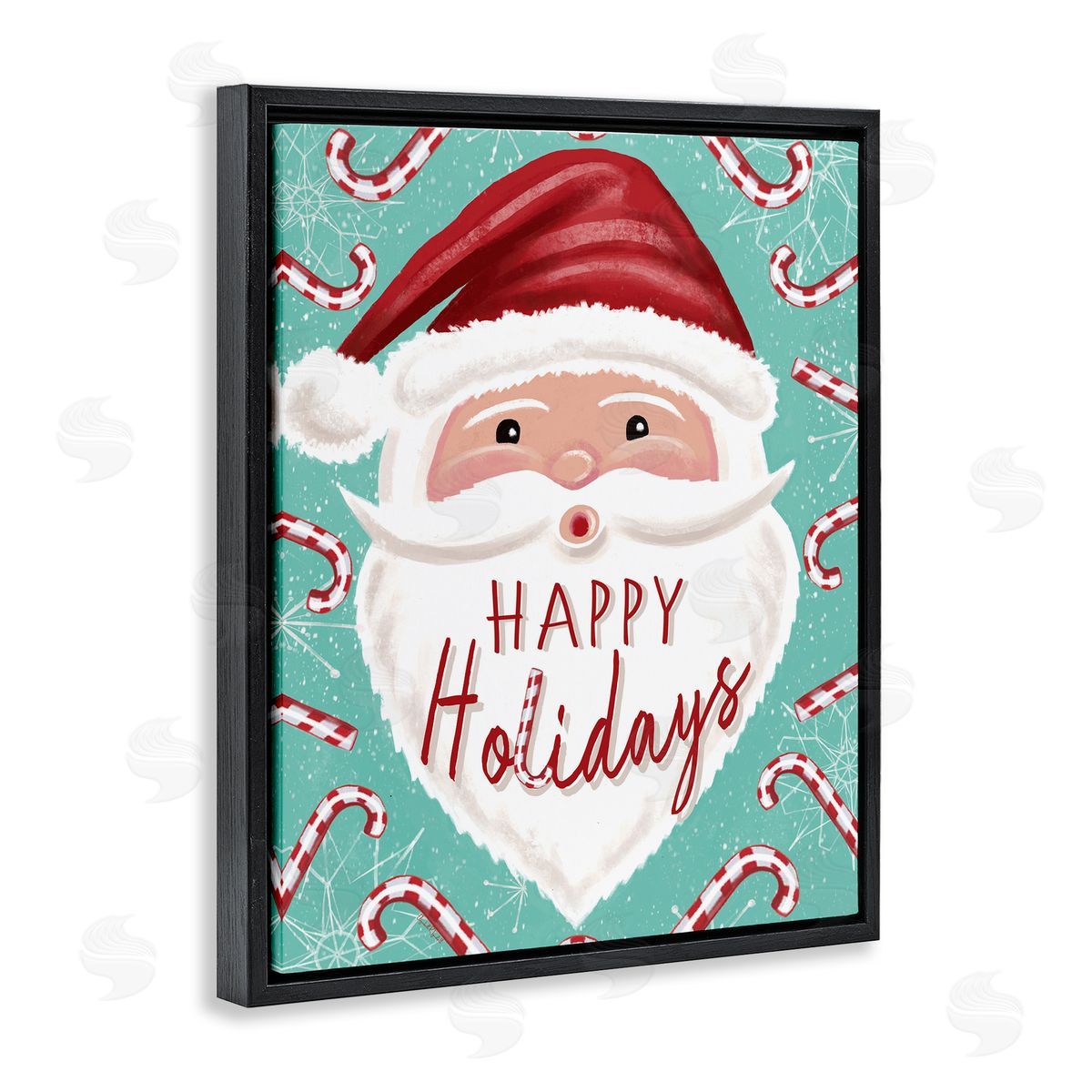 Jolly Santa & Candy Canes Black Floating Frame Canvas Wall Art, Home Decor by Elizabeth Tyndall