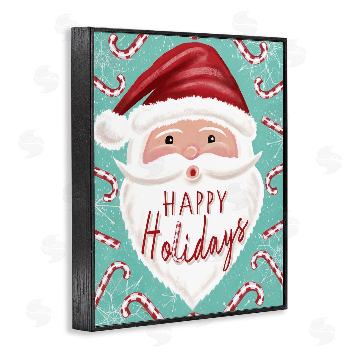 Jolly Santa & Candy Canes Black Frame Print Wall Art, Home Decor by Elizabeth Tyndall