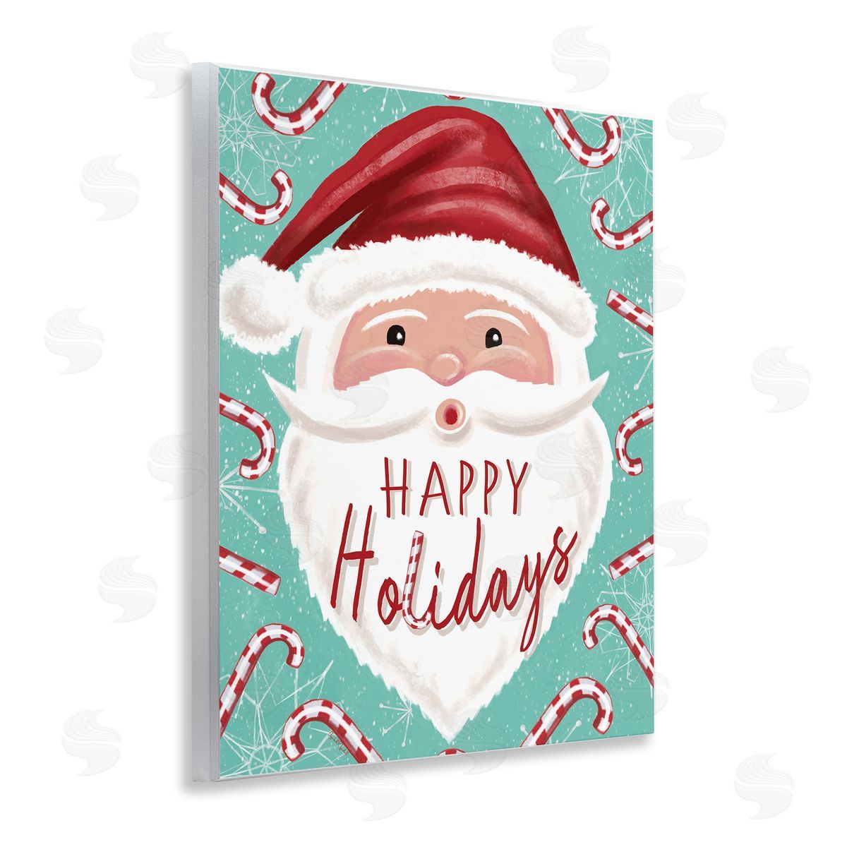 Jolly Santa & Candy Canes Wood Plaque Wall Art, Home Decor by Elizabeth Tyndall